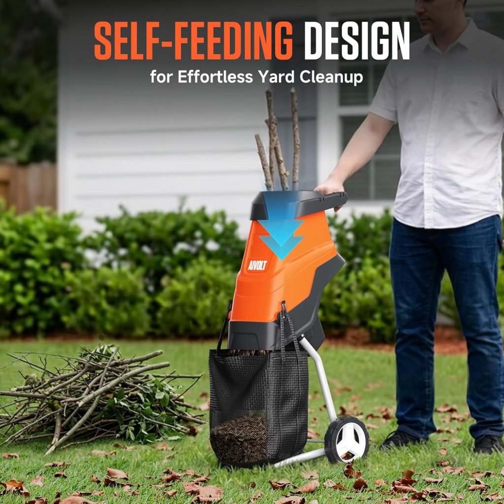 AIVOLT Electric Garden Shredder – Powerful Wood Chipper & Leaf Mulcher with Anti Blowout System, High Capacity Collection Bag, Heavy Duty Yard Waste Crusher aivolt net (6)