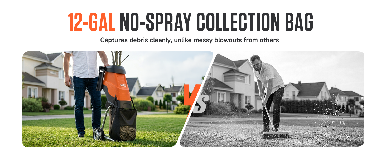 AIVOLT Electric Garden Shredder – Powerful Wood Chipper & Leaf Mulcher with Anti-Blowout System, High-Capacity Collection Bag, Heavy-Duty Yard Waste Crusher