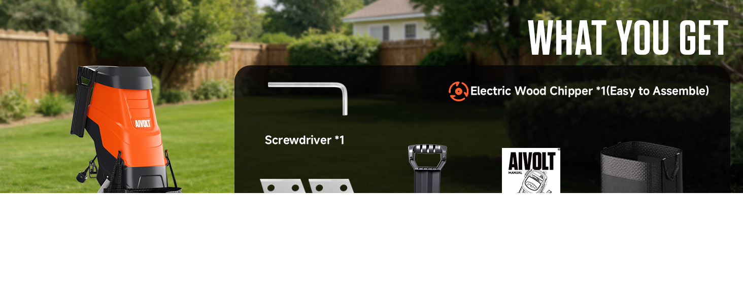 AIVOLT Electric Garden Shredder – Powerful Wood Chipper & Leaf Mulcher with Anti-Blowout System, High-Capacity Collection Bag, Heavy-Duty Yard Waste Crusher