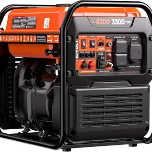 Inverter Generator 4200W, Portable Generator Gas Powered with Long Runtime, CO Sensor, Low Oil Shutoff, Quiet Running, Open Frame Power Supply for Home Use, RV, Camping, Worksite