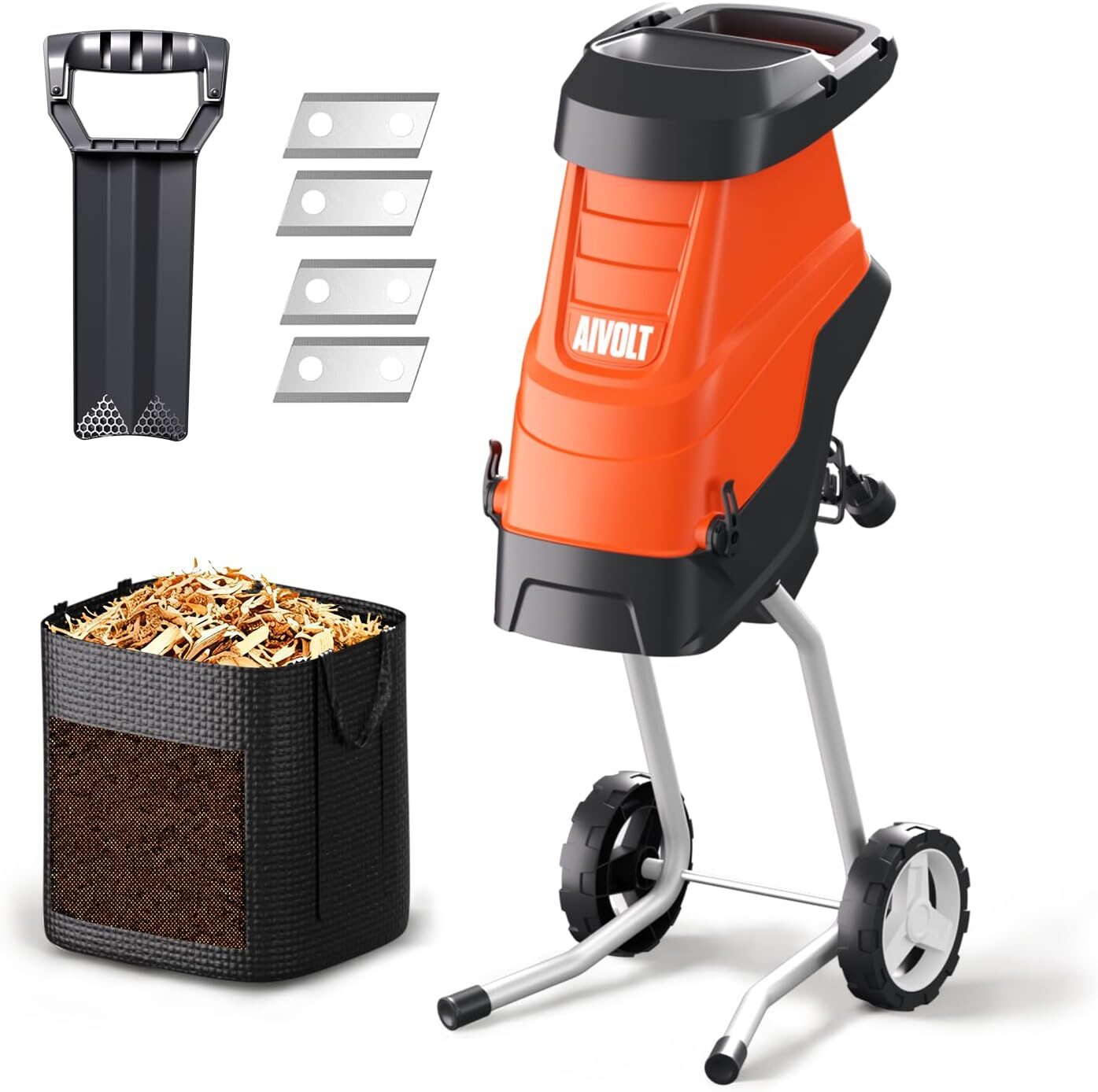 AIVOLT Electric Garden Shredder – Powerful Wood Chipper & Leaf Mulcher with Anti Blowout System, High Capacity Collection Bag, Heavy Duty Yard Waste Crusher aivolt net (5)